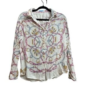 J. McLaughlin Equestrian Button Blouse -‎ Women Size 10